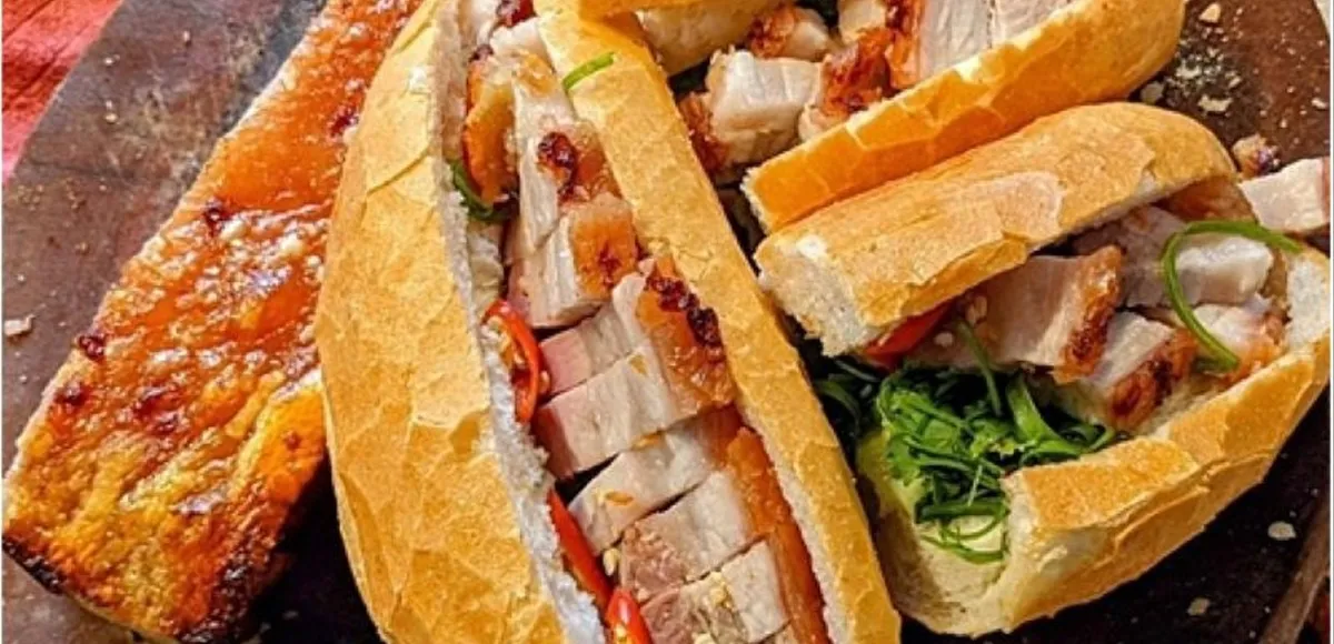 Bánh mì sandwiches with roast pork on crusty baguettes